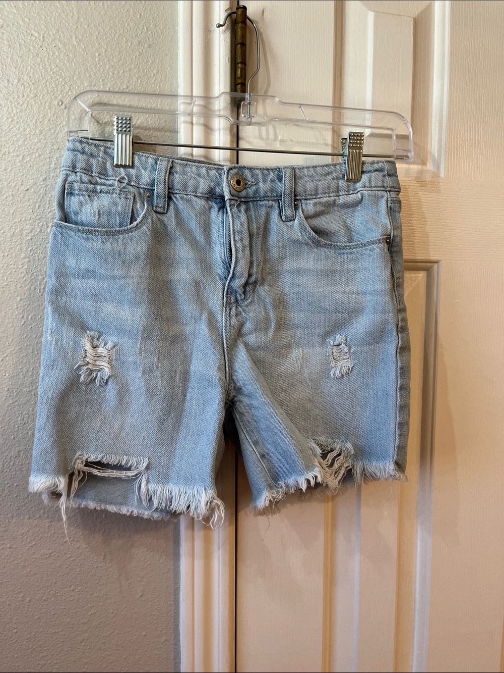 YMI Light Blue Distressed Frayed Hem Denim Shorts